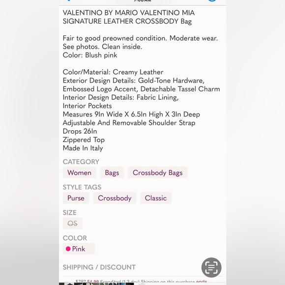 VALENTINO BY MARIO VALENTINO MIA Blush Pink SIGNATURE LEATHER CROSSBODY Bag - Picture 15 of 15